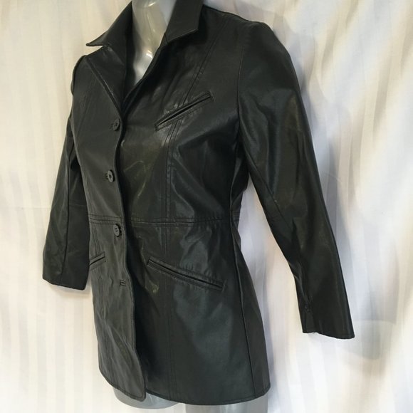 Grunge Black Faux Leather Button Jacket Coat Halloween Costume Child Youth Sz 8 - Picture 5 of 11